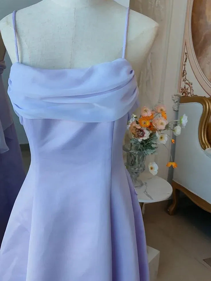 Vintage A-Line Spaghetti Straps Sleeveless Satin Backless Floor-Length Prom Dress