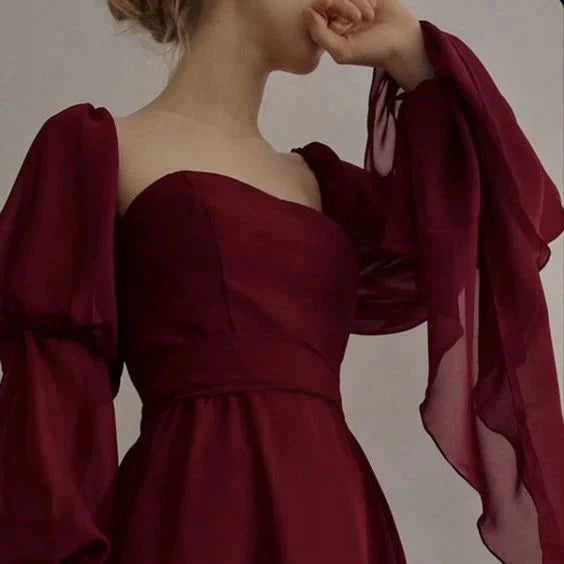 Vintage A-line Square Neck Long Sleeve Zipper Up Floor-Length Prom Dress