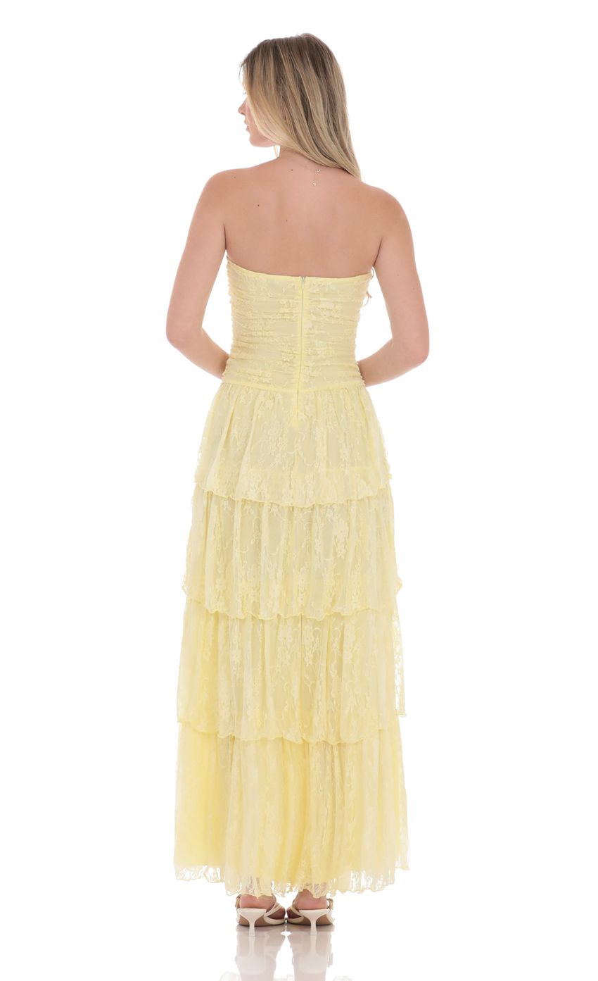 Whimsical A-Line Sweetheart Strapless Ruched Lace Tiered Floor-Length Prom Dresses