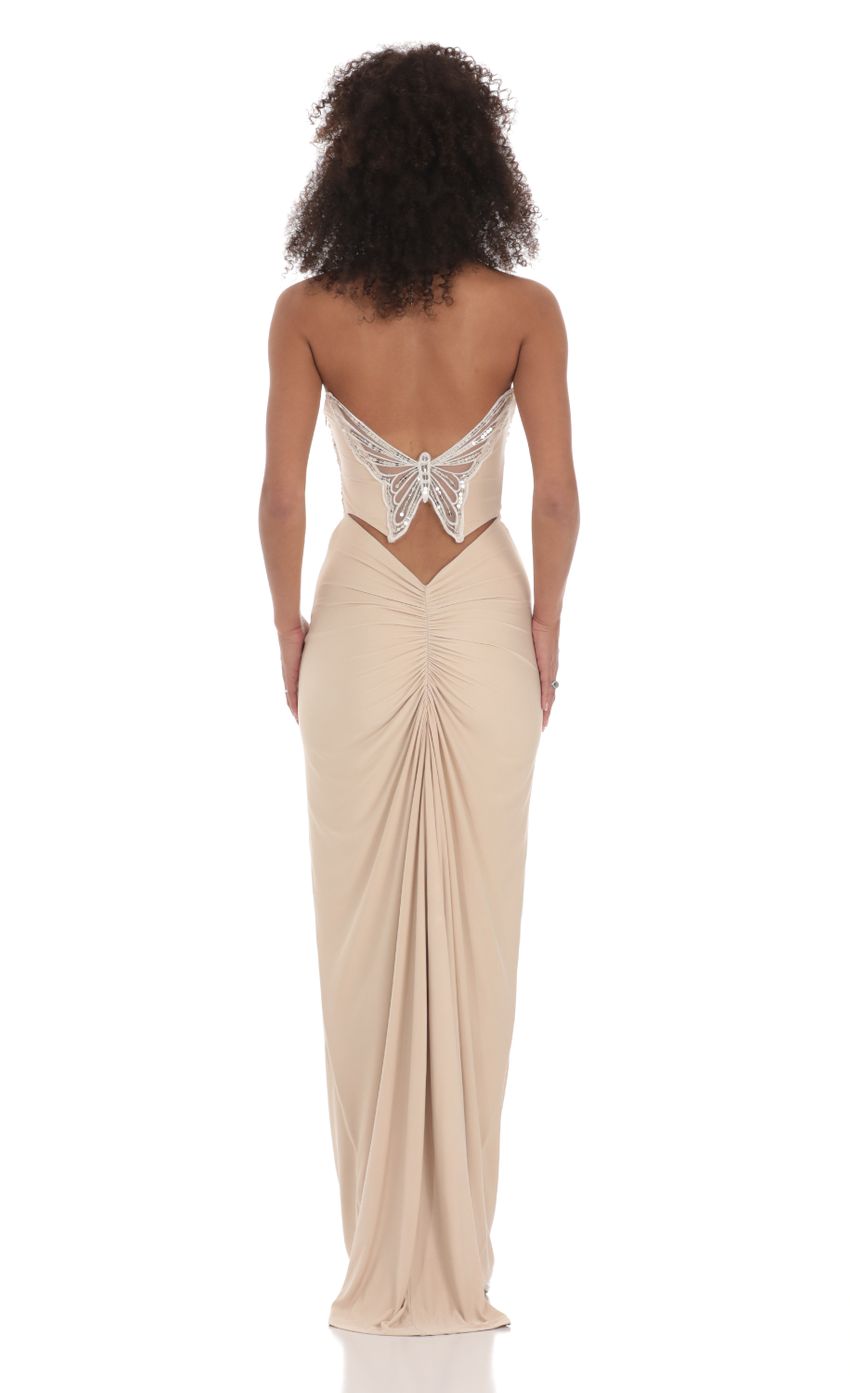 Whimsical Sheath Sweetheart Strapless Butterfly-Embellished Cut-Out-Back Jersey Floor-Length Prom Dresses
