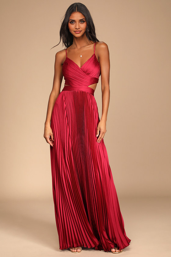 Quyihu Prom Dress In Store Got the Glam Wine Red Pleated Cutout Maxi Dress Formal Women's Dresses