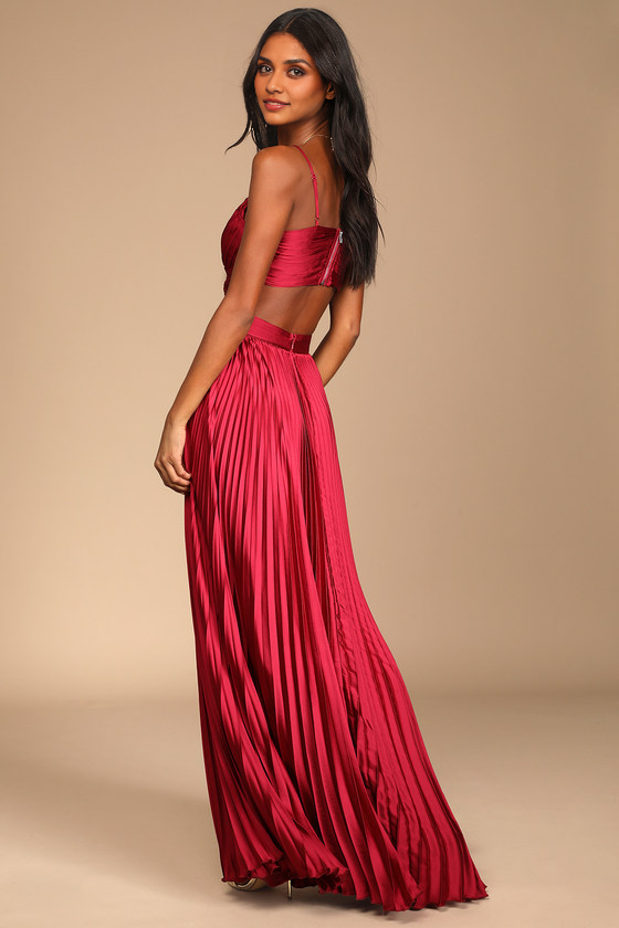 Quyihu Prom Dress In Store Got the Glam Wine Red Pleated Cutout Maxi Dress Formal Women's Dresses