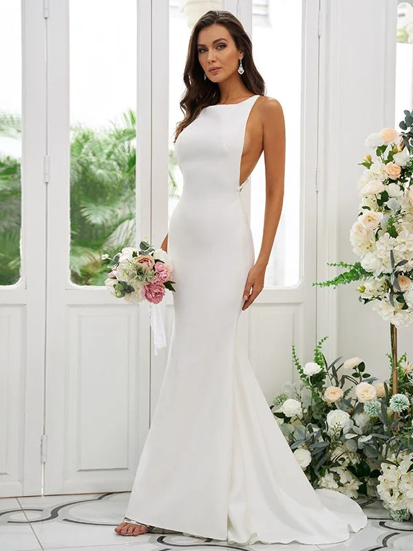 Stretch Crepe Ruffles Square Sleeveless Bridesmaid Dresses