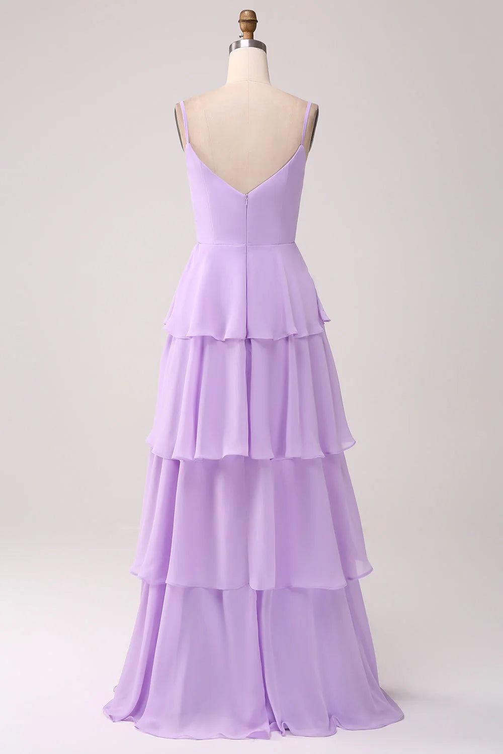 Lilac A-Line Chiffon Tier Long Dress Bridesmaid Dress With Slit