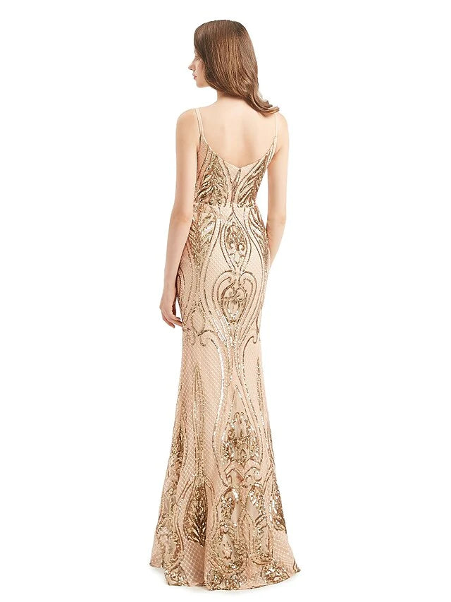 Mermaid / Trumpet Evening Gown Elegant Dress Engagement Detachable Sleeveless V Neck Detachable Sequined with Sequin
