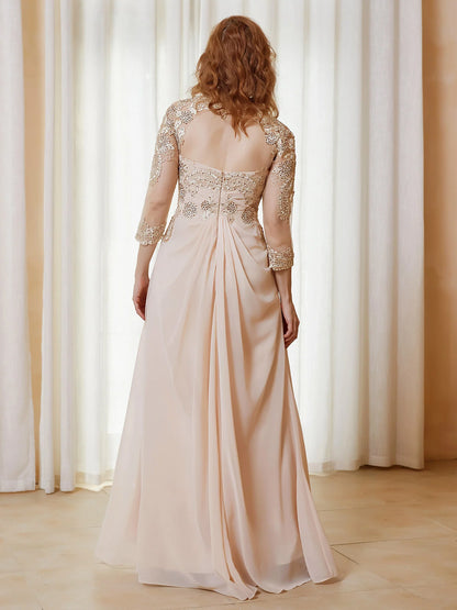 Chiffon Appliqued Dress with Open Back Champagne Chiffon Mother of the Bride Dresse