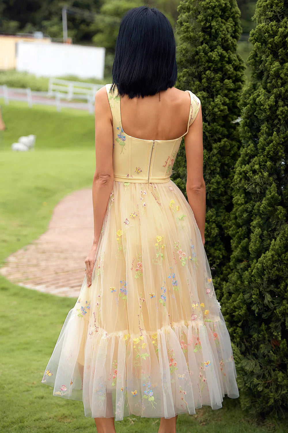Cute A-Line Champagne Long Prom Dress with Embroidery