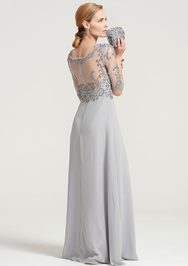 A-line Half Sleeve Floor-Length Chiffon Mother of the Bride Dress With Sequins Appliqued
