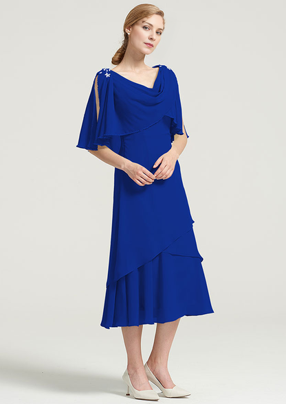 Chiffon Mother of the Bride Dress With Side Draping Crystal Detailing Ruffles