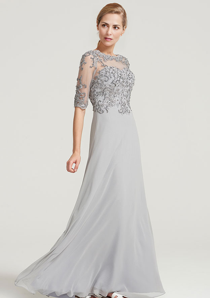 A-line Half Sleeve Floor-Length Chiffon Mother of the Bride Dress With Sequins Appliqued