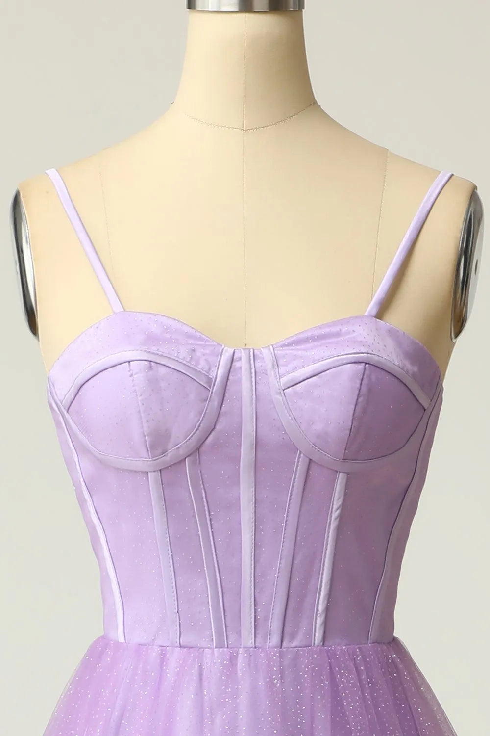 A-Line Princess Spaghetti Straps Light Purple Long Prom Dress