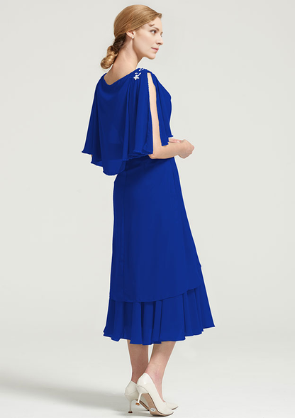 Chiffon Mother of the Bride Dress With Side Draping Crystal Detailing Ruffles