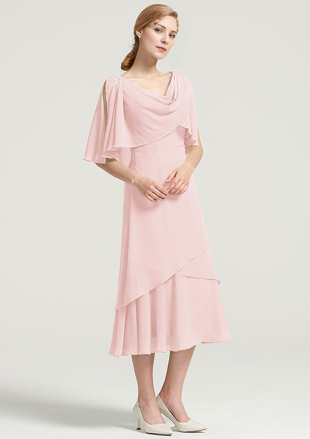 Chiffon Mother of the Bride Dress With Side Draping Crystal Detailing Ruffles