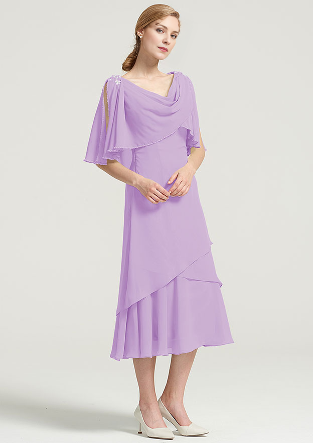 Chiffon Mother of the Bride Dress With Side Draping Crystal Detailing Ruffles