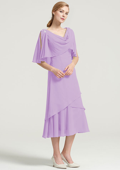 Chiffon Mother of the Bride Dress With Side Draping Crystal Detailing Ruffles