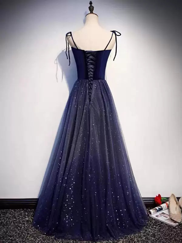Glitter A-Line Designed Neckline Tulle Floor-Length Evening Dress Party Dresses