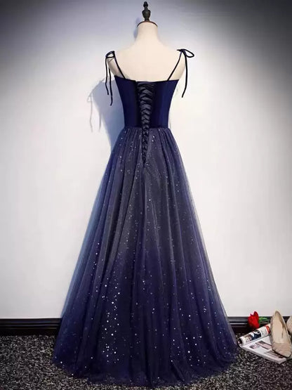 Glitter A-Line Designed Neckline Tulle Floor-Length Evening Dress Party Dresses