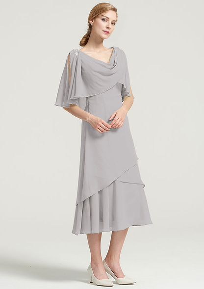 Chiffon Mother of the Bride Dress With Side Draping Crystal Detailing Ruffles