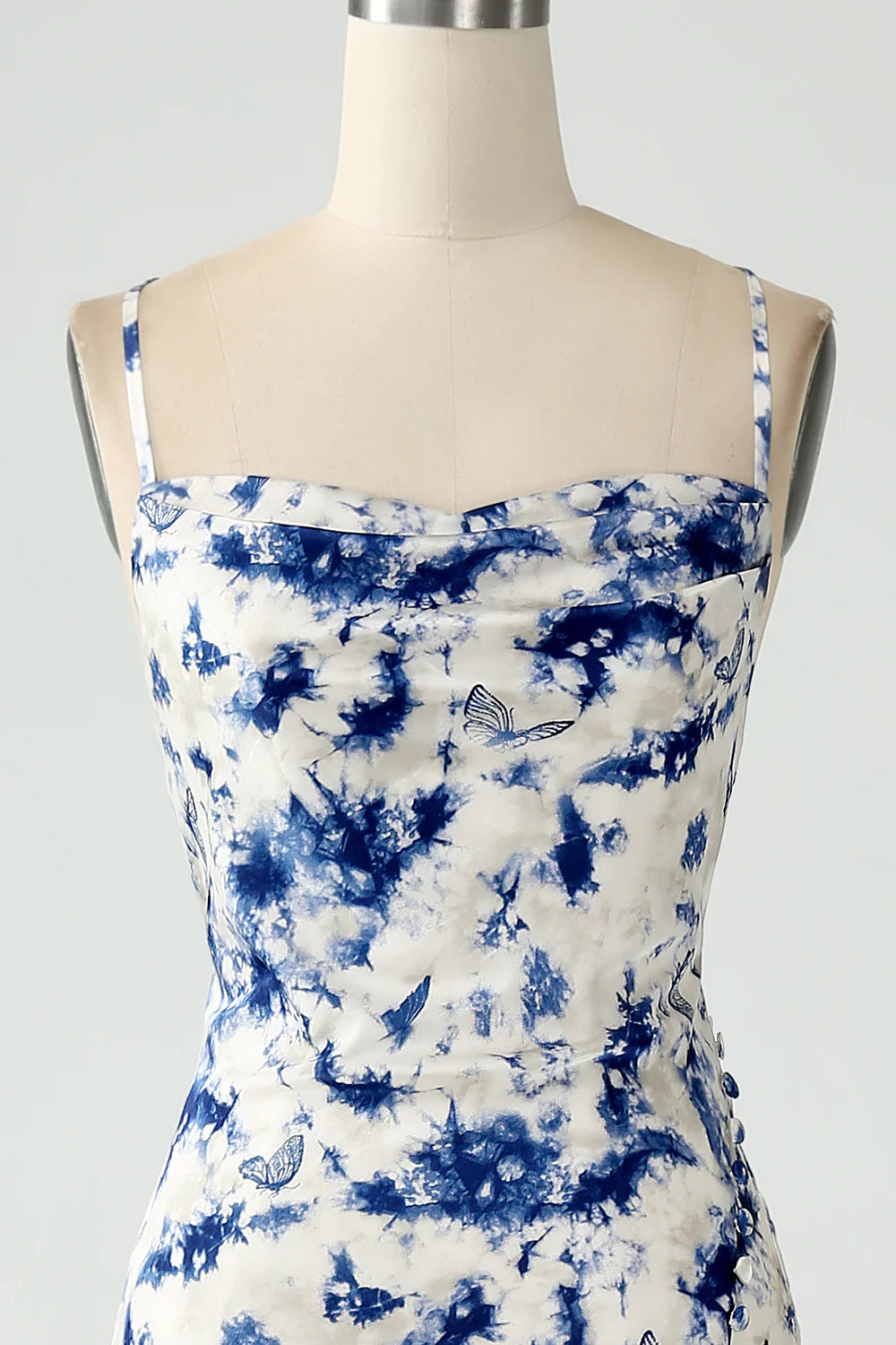 A-Line Princess Flower Mermaid Floral Print Backless Long Bridesmaid Dress With Slit