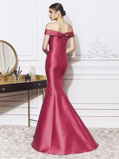 Evening Dress Mermaid V-Neck Off Shoulder Floor-Length Bows Elegant Formal Evening Dresses