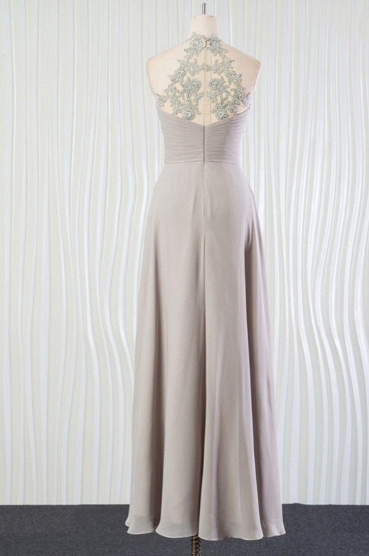 Vintage Silver Beach Bridesmaid Dress Long Halter With Lace