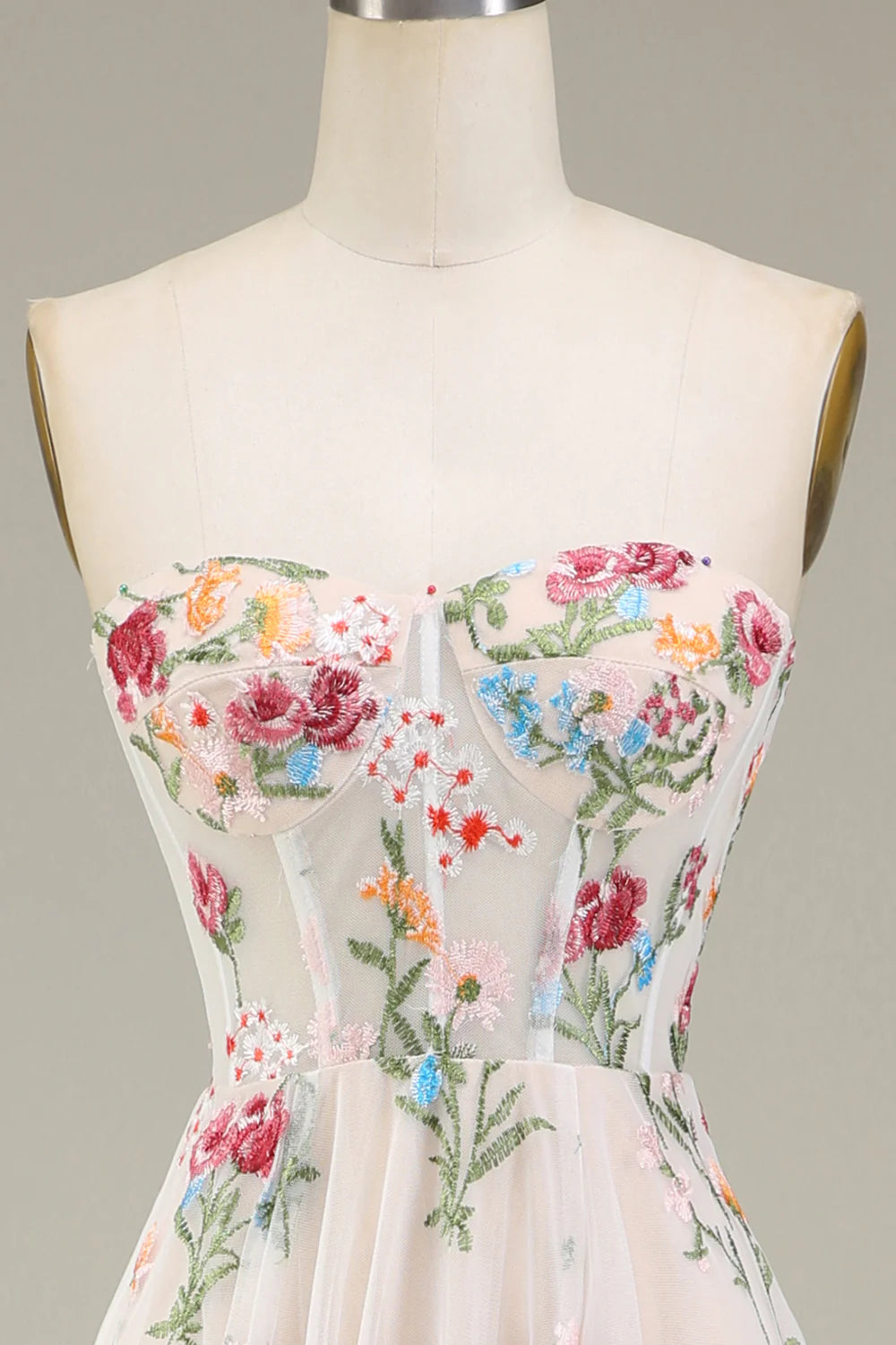 A-Line Sweetheart Corset Prom Dress Court Train Dresses With Flower