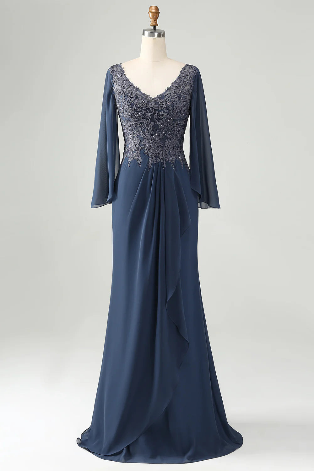 Glitter Mermaid V Neck Beaded Mother of Bride Dress with Appliques