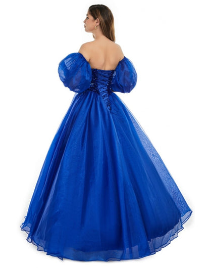 Royal Blue Sweetheart Sequined Ballgown Long Prom Dress