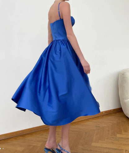 A-Line Prom Dress Pleated Bust Cups Cocktail Dresses Midi Dress