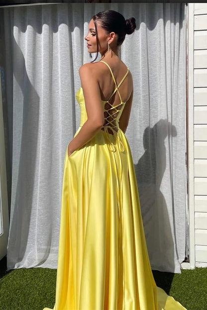 A-Line Corset Side Slit Satin Long/Floor-length Prom Dress