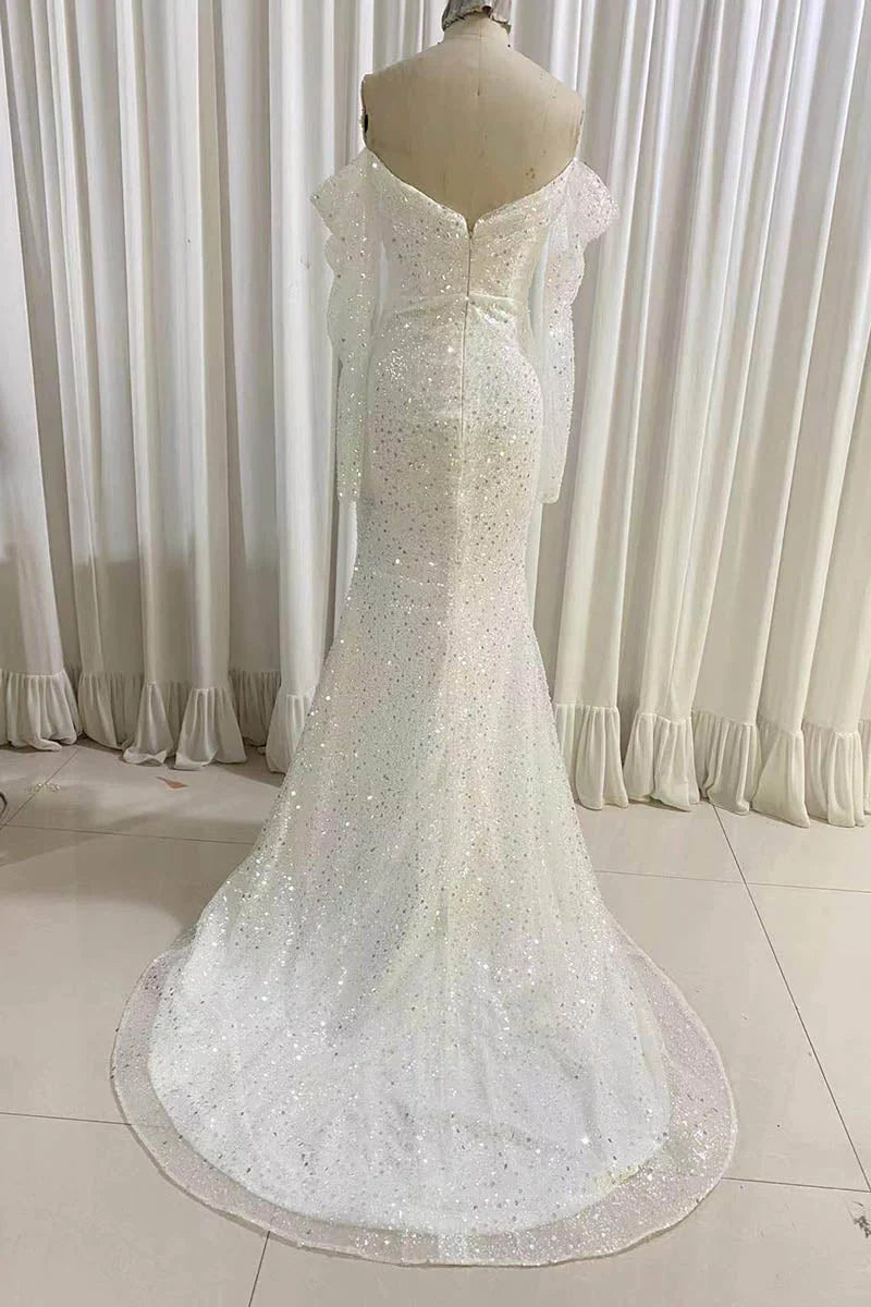 Sparkly Mermaid Sequined Prom Dress Long Sleeves Wedding Dress