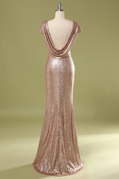 Mermaid Sequins Floor-length Backless Prom Dress Evening Dress