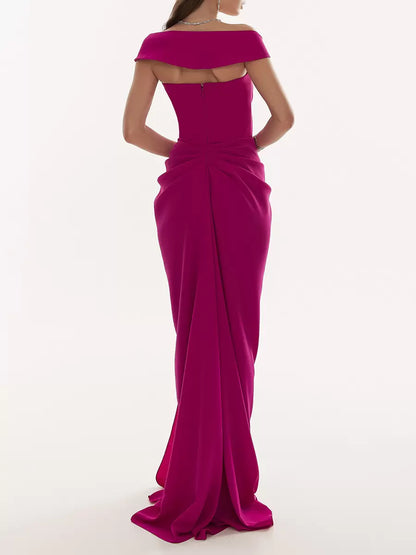 Mermaid V-Neck With Train Zipper Ruched Split Front Satin Fabric Evening Dresses