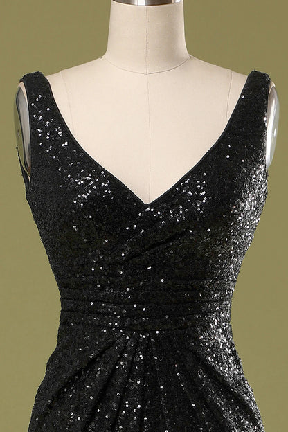Mermaid V-Neck Black Sequins Evening Dress Cocktail Dresses
