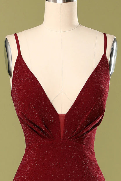 Mermaid Burgundy Deep V-neck Evening Dress Court Train Dresses