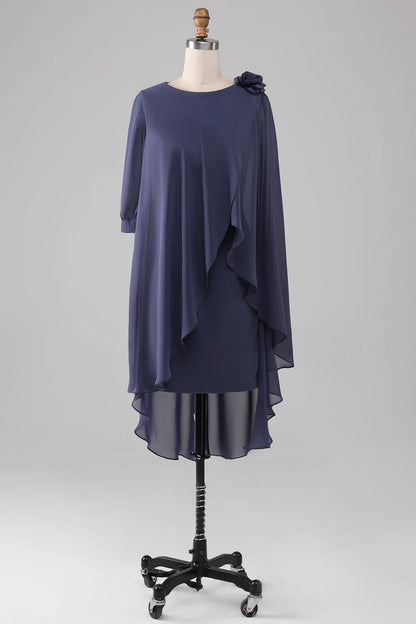 Sheath/Column Scoop Beaded Shoulder flower Chiffon Mother of the Bride Dress