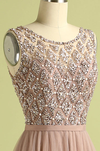 A-Line Princess Tulle Beading Prom Dress Evening Dress