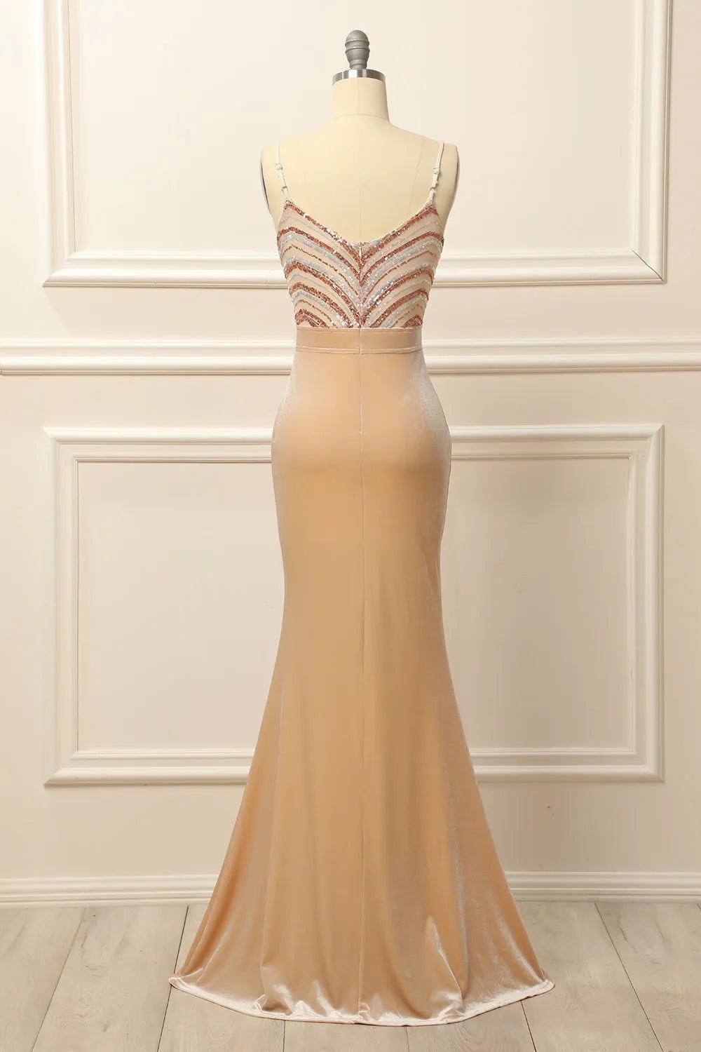 Glitter Blush Formal Dress with Sequins Floor-length Prom Dresses