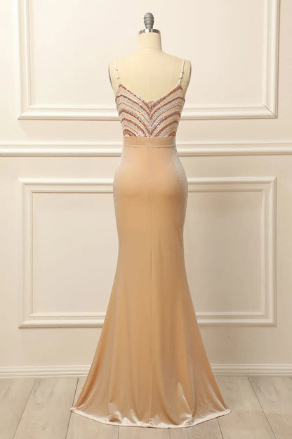 Glitter Blush Formal Dress with Sequins Floor-length Prom Dresses