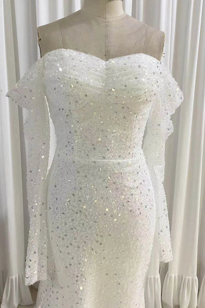 Sparkly Mermaid Sequined Prom Dress Long Sleeves Wedding Dress