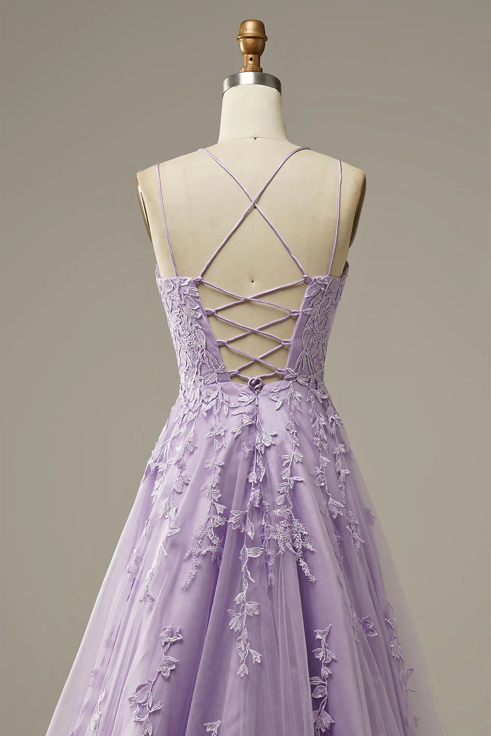 A-Line Prom Dresses Floral Dress Formal Chapel Train Sleeveless Spaghetti Strap Tulle with Appliques