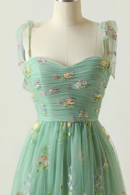 A Line Spaghetti Strap Tulle Prom Dress With Embroidery