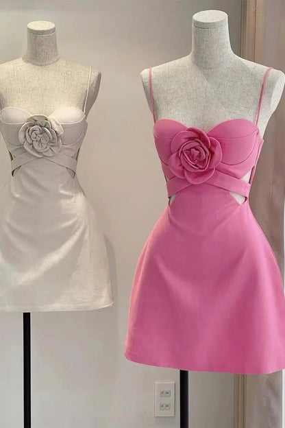 A-Line Flower Cutout Short Party Dress 3D Flowers Short/Mini Dress Homecoming Dress