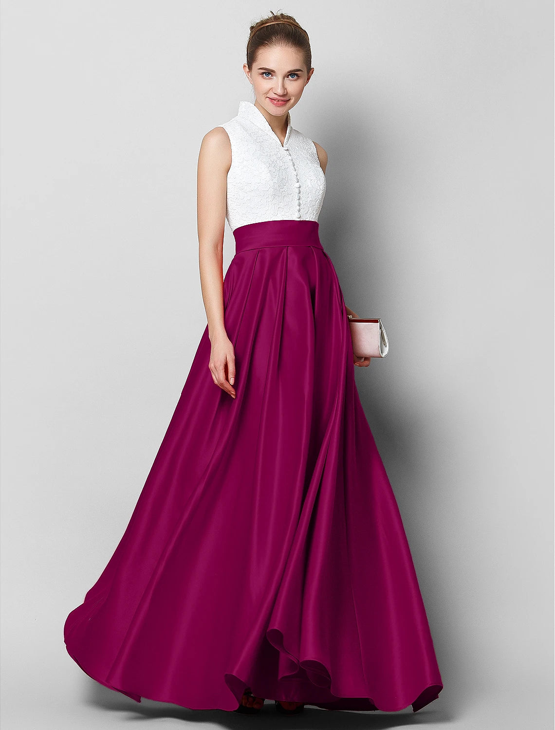 A-Line Formal Evening Black Tie Gala Floor Length Sleeveless High Neck Satin with Pleats