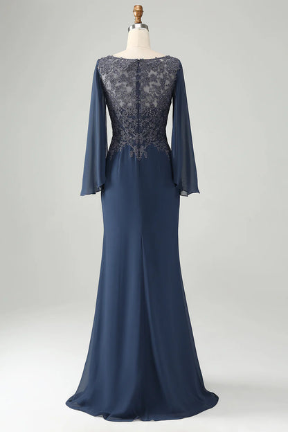 Glitter Mermaid V Neck Beaded Mother of Bride Dress with Appliques