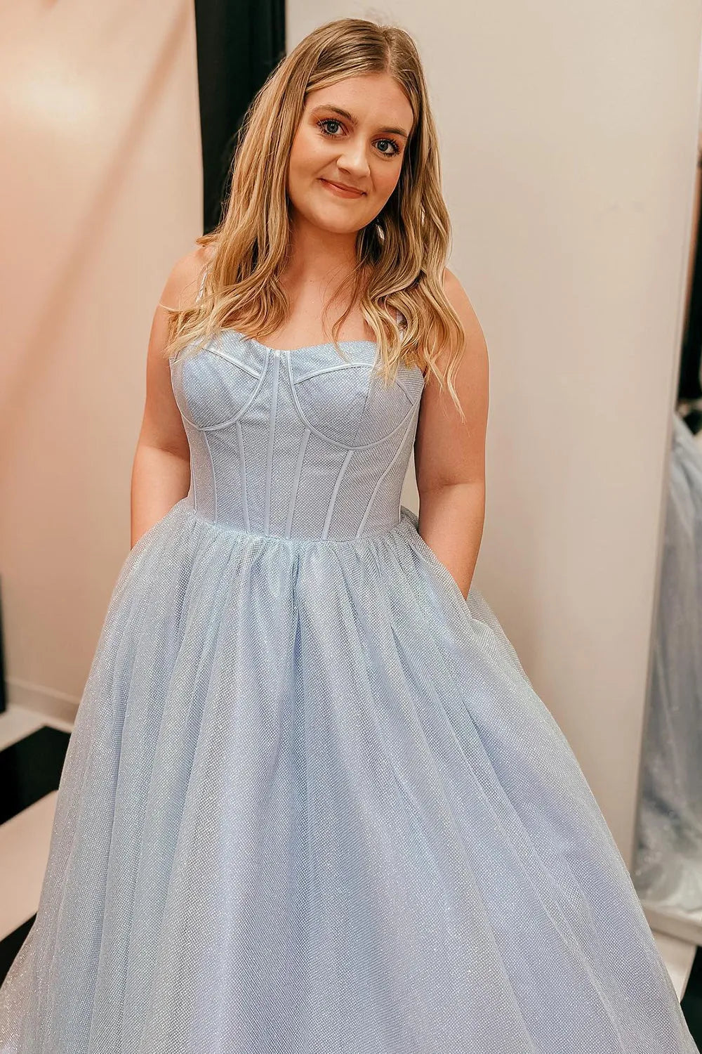 A-Line Princess Spaghetti Straps Light Purple Long Prom Dress