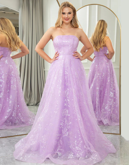 Sparkly Lilac Tulle A Line Off The Shoulder Long Prom Dress