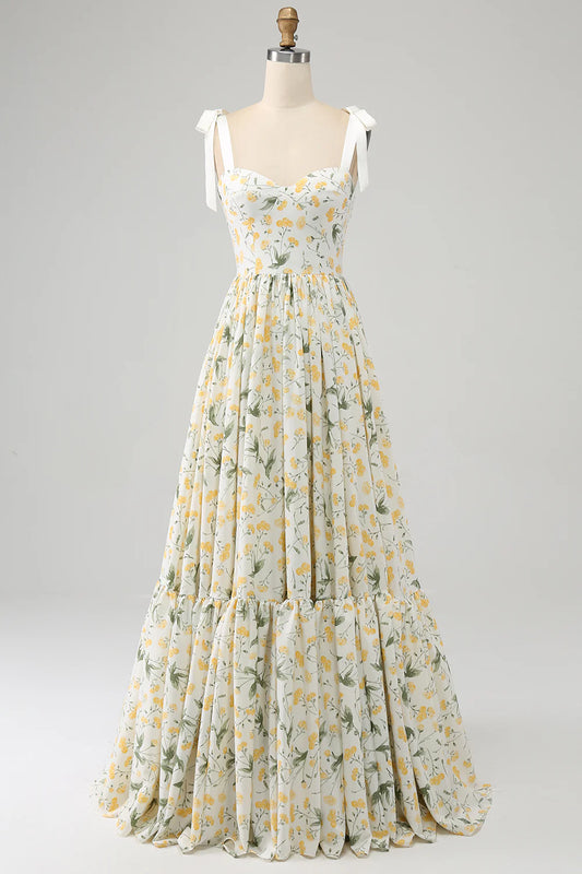 A-Line Floral Long Sweetheart Floor-length Prom Dress