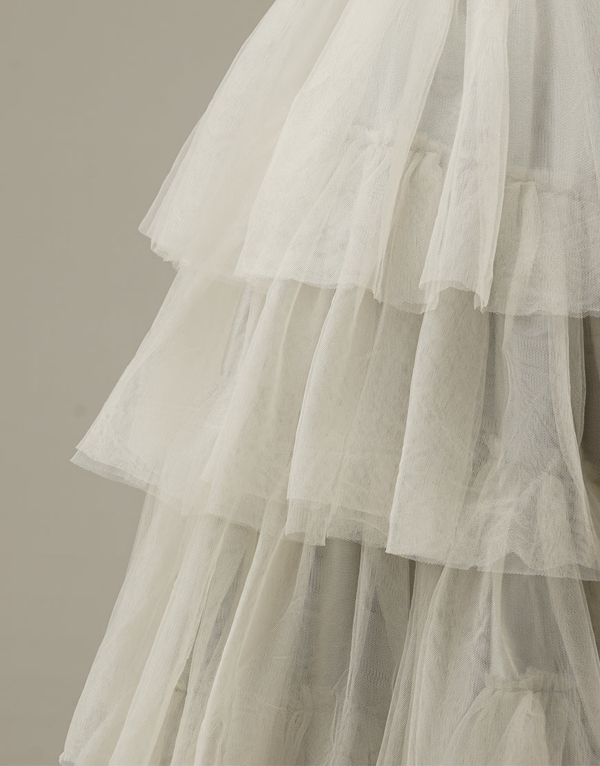 Light Grey Tiered Tulle Princess Ballgown Prom Dress