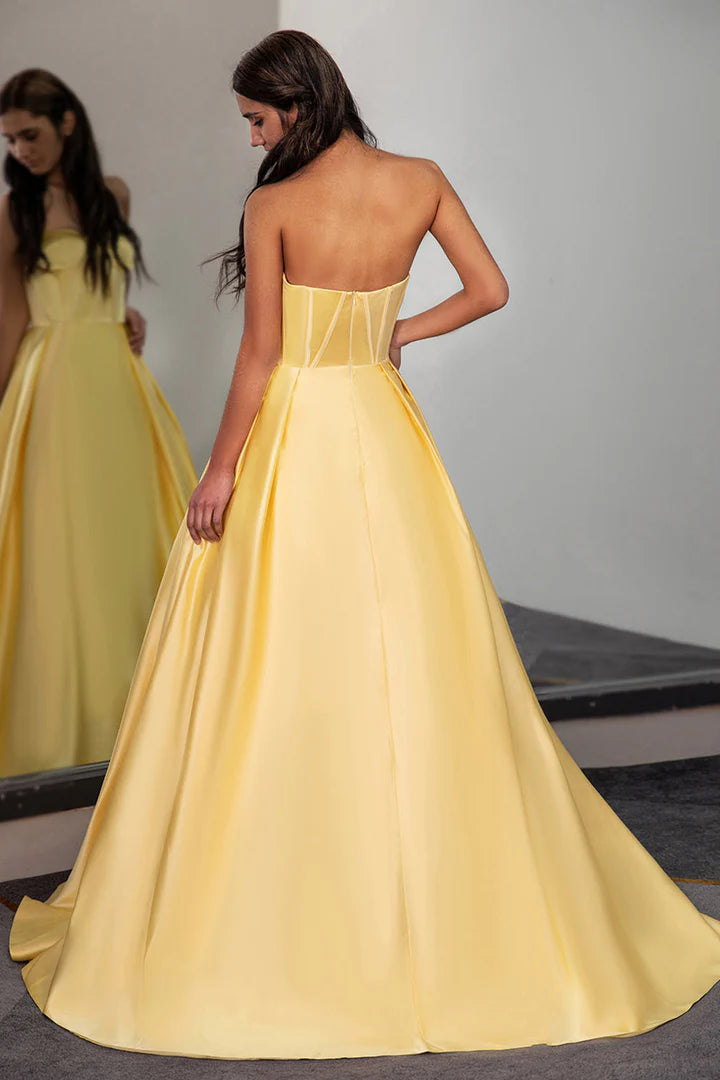 Yellow Sweetheart Ball Gown A-Line Princess Corset Prom Dress